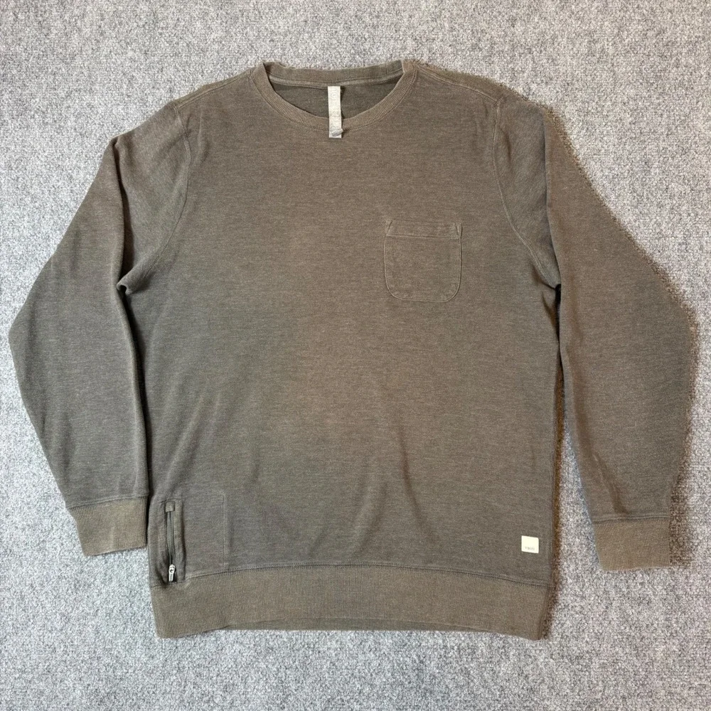 Vuori Mens Large Brown Textured Crewneck Sweatshirt Pocket Zip Stash V218